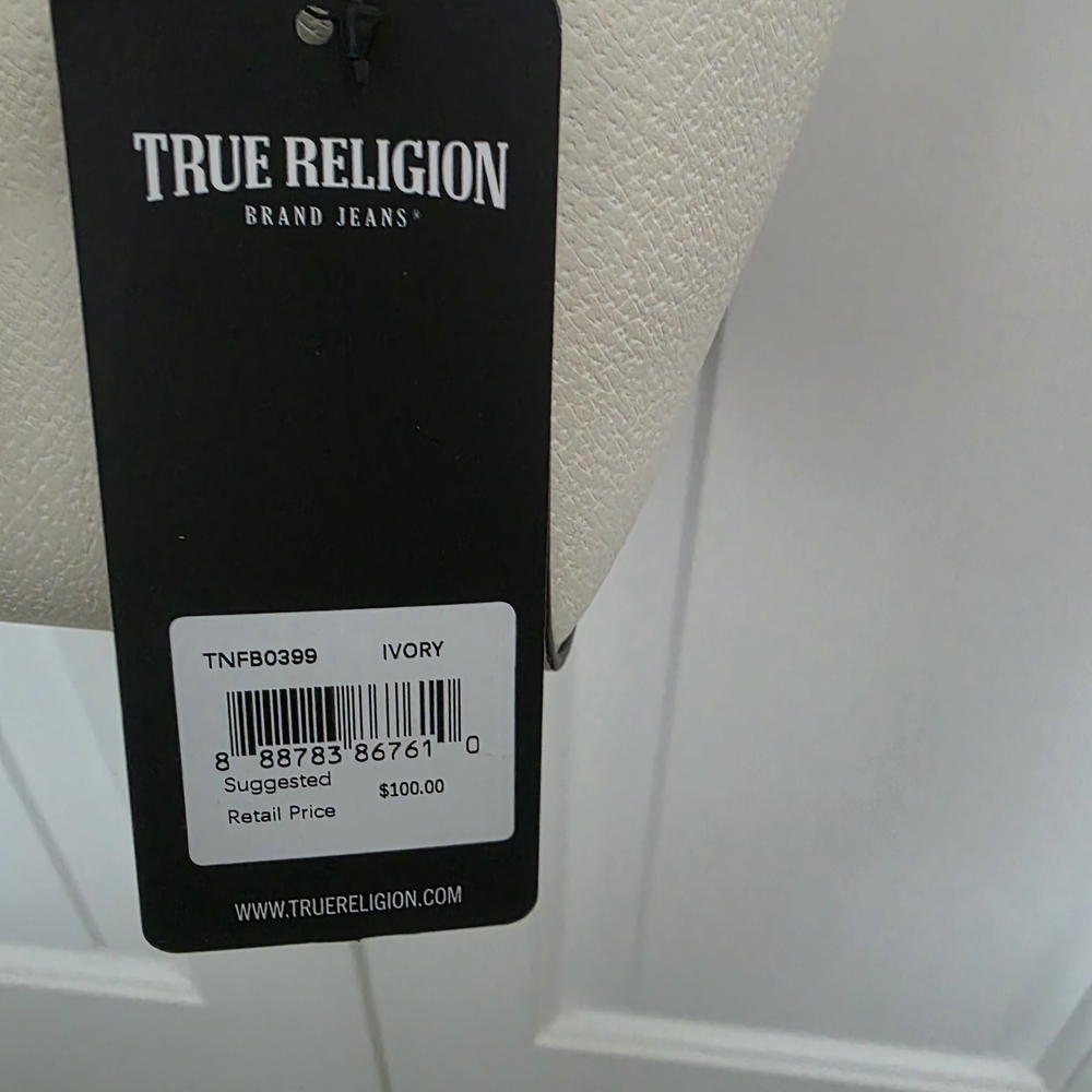 True Religion Ivory Crossbody Satchel with Gold & Black Logo  NWT - Picture 4 of 5